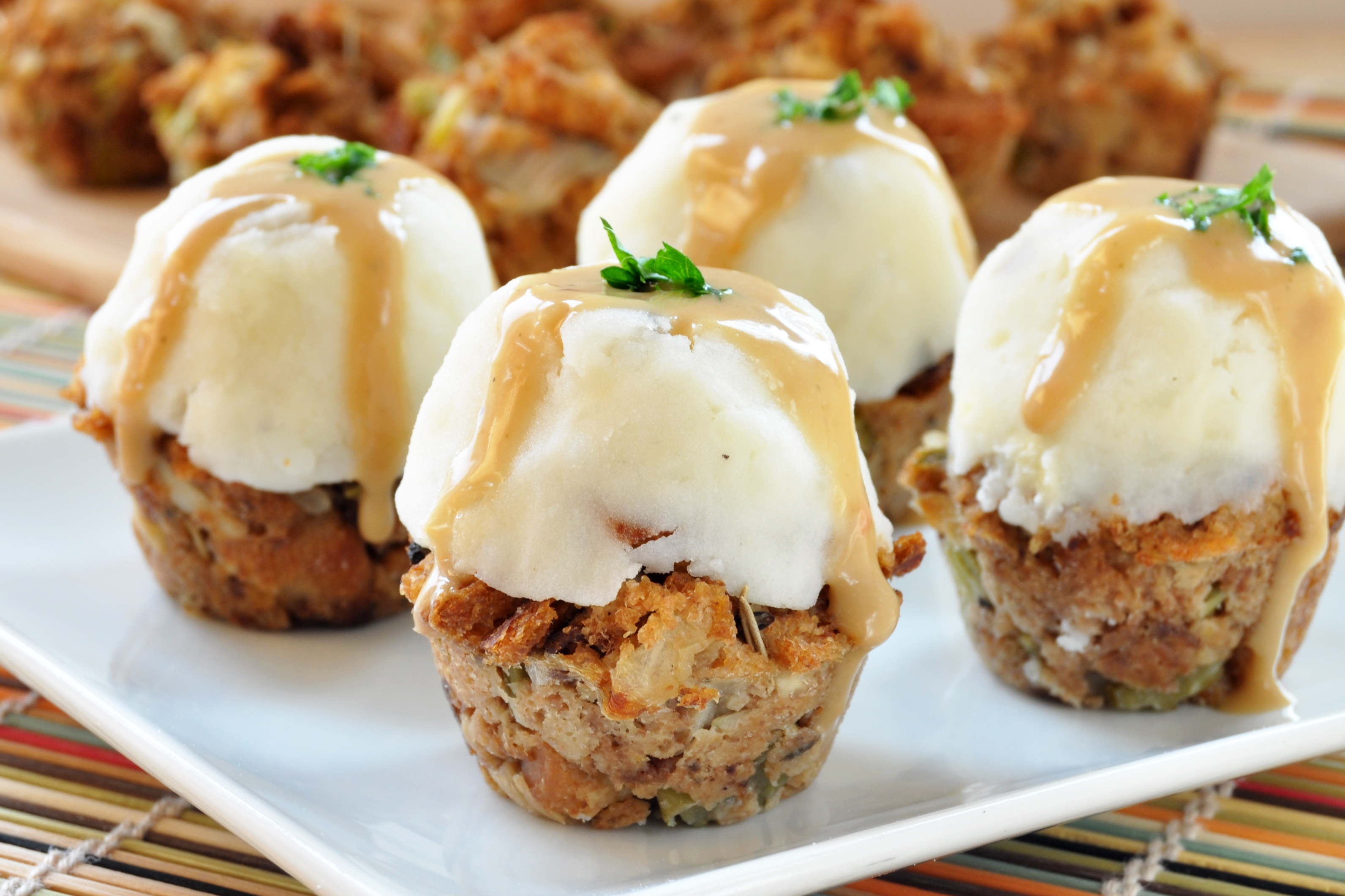 Vegan, Gluten-Free Thanksgiving Stuffing-Muffins with Mashed Potatoes and Gravy 3