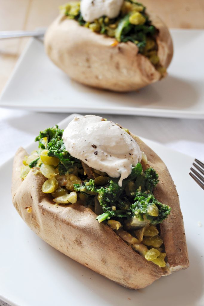 Lentil Kale Stuffed Sweet Potato Tahini Garlic Cream Vegan Gluten-Free 3