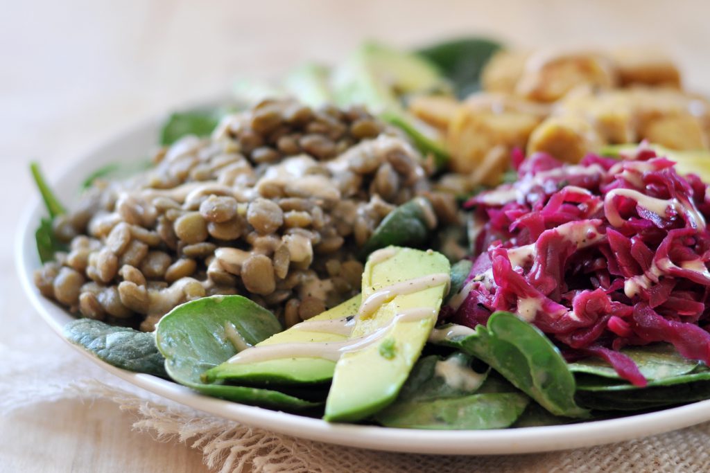 Lentil, Tempeh Spinach Salad Bowl 2