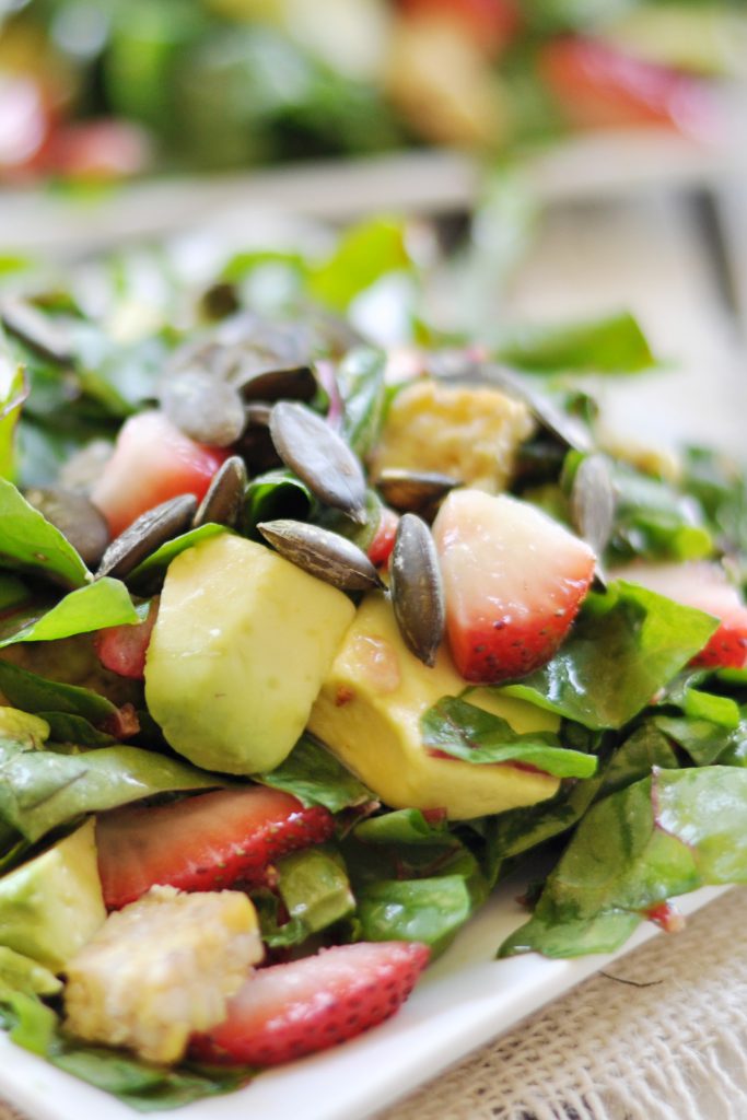 Strawberry, Avocado Salad with Tempeh Bacon Vegan Gluten-Free 2