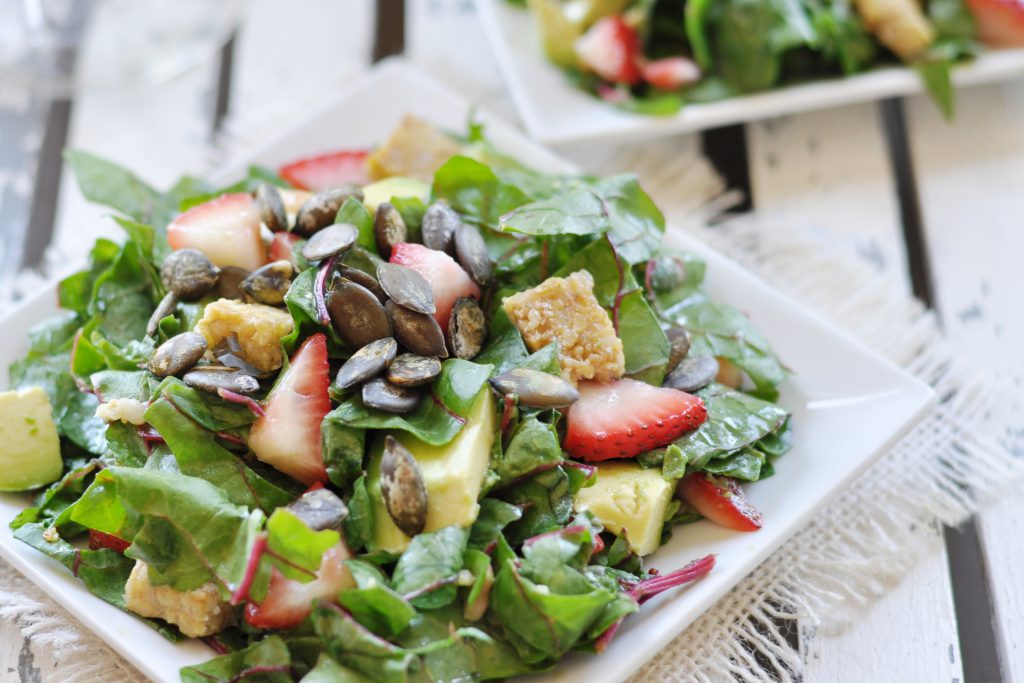 Strawberry, Avocado Salad with Tempeh Bacon Vegan Gluten-Free 3