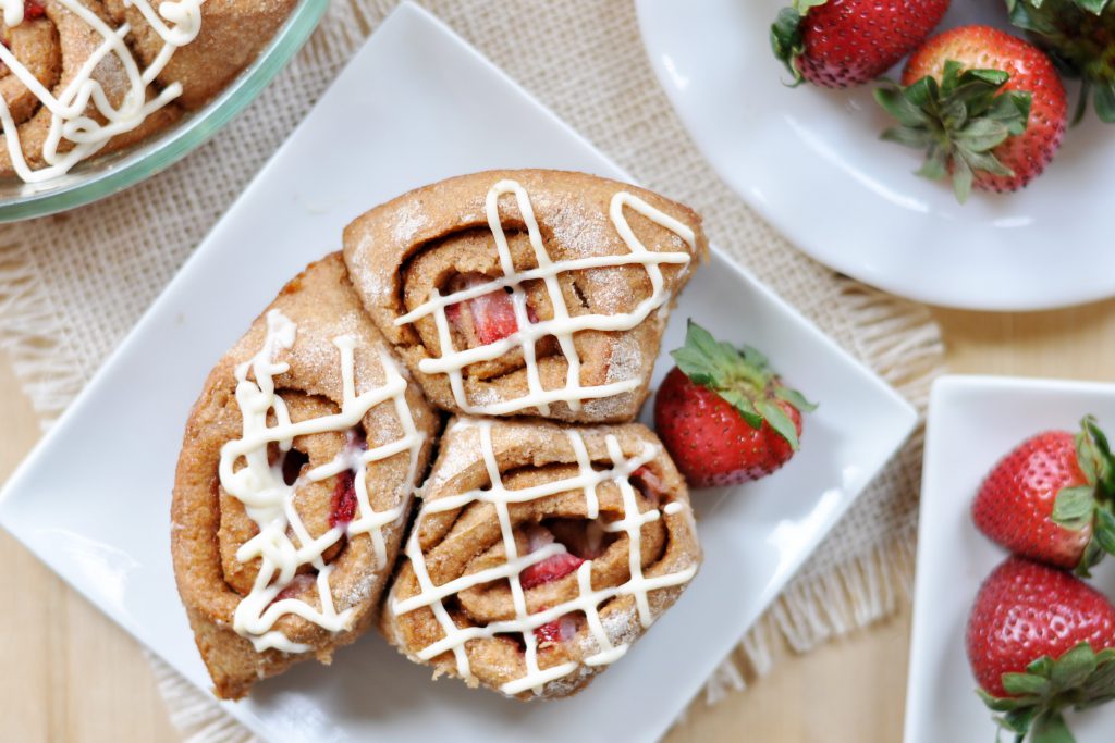 Strawberry Spelt Cinnamon Rolls with Cream Cheese Frosting Vegan 2