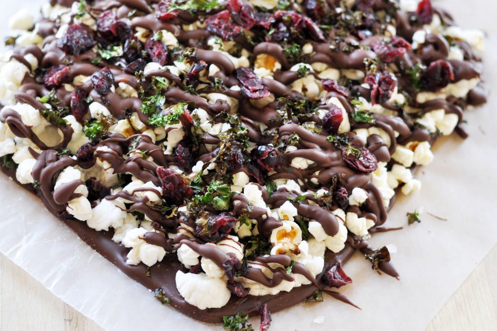 Cranberry, Kale and Popcorn Marshmallow Bark Vegan