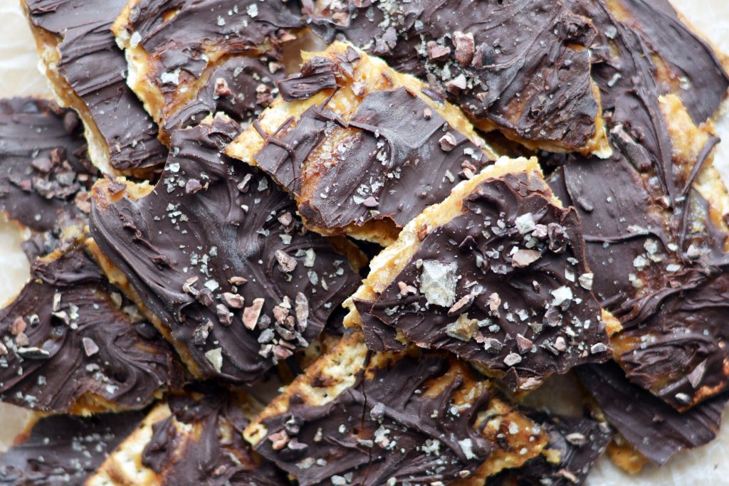 Chocolate Salted Caramel Matzah Bark Vegan