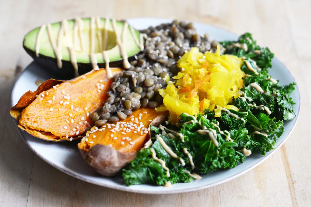 Roasted Sweet Potato Macro Plate with Lemon-Tahini Sauce, Vegan Gluten-Free 3