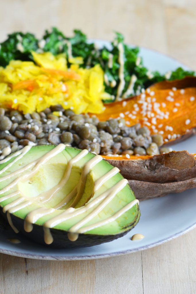 Roasted Sweet Potato Macro Plate with Lemon-Tahini Sauce, Vegan Gluten-Free 4