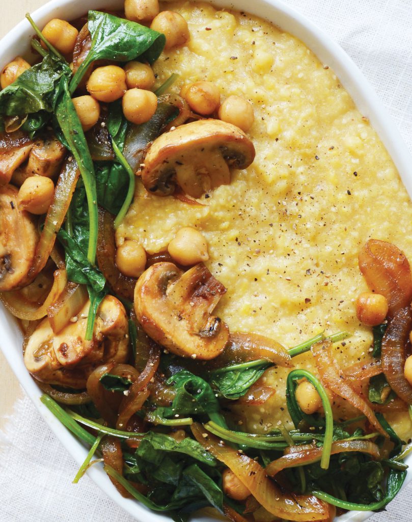 Creamy Vegan Polenta with Mushrooms and Beans