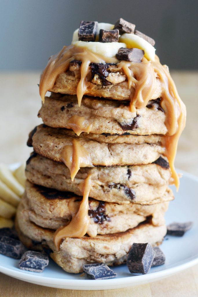 Spelt Chocolate Chunk Pancakes Peanut Butter Syrup Vegan 3