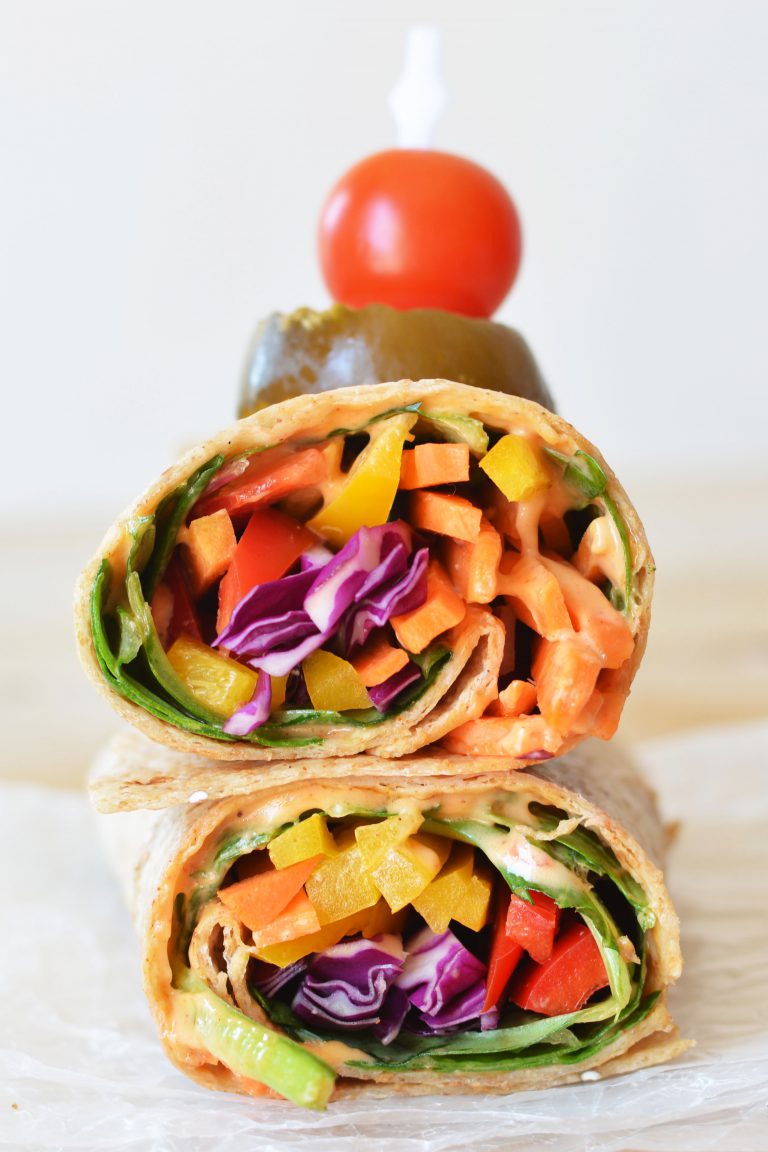 Vegan Chipotle Hummus Rainbow Wrap - The Colorful Kitchen